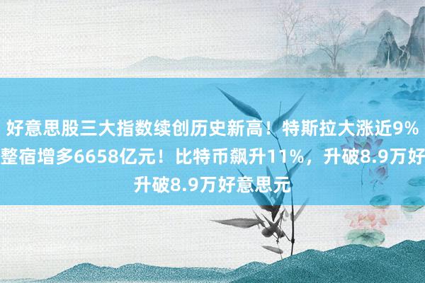 好意思股三大指数续创历史新高！特斯拉大涨近9%，市值整宿增多6658亿元！比特币飙升11%，升破8.9万好意思元